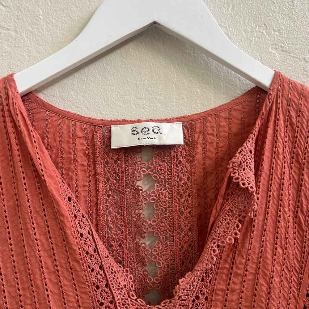 SEA New York $495 Weatherly Pom Crochet Dress in Salmon - Picture 8 of 11